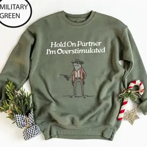 Hold On Partner Im Overstimulated Sweatshirt, Cowboy Frog Sweatshirt, Cowboy Frog Unhinged Shirt, Cute Animal Sweatshirt, Funny Frog Shirt WTU