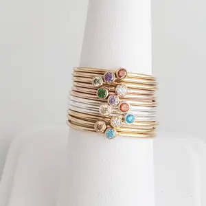 Going Golden May Birthstone Ring Emerald Rose Gold Filled Stacking Ring for Adults Elegant and Durable 1mm Band 2mm Crystal