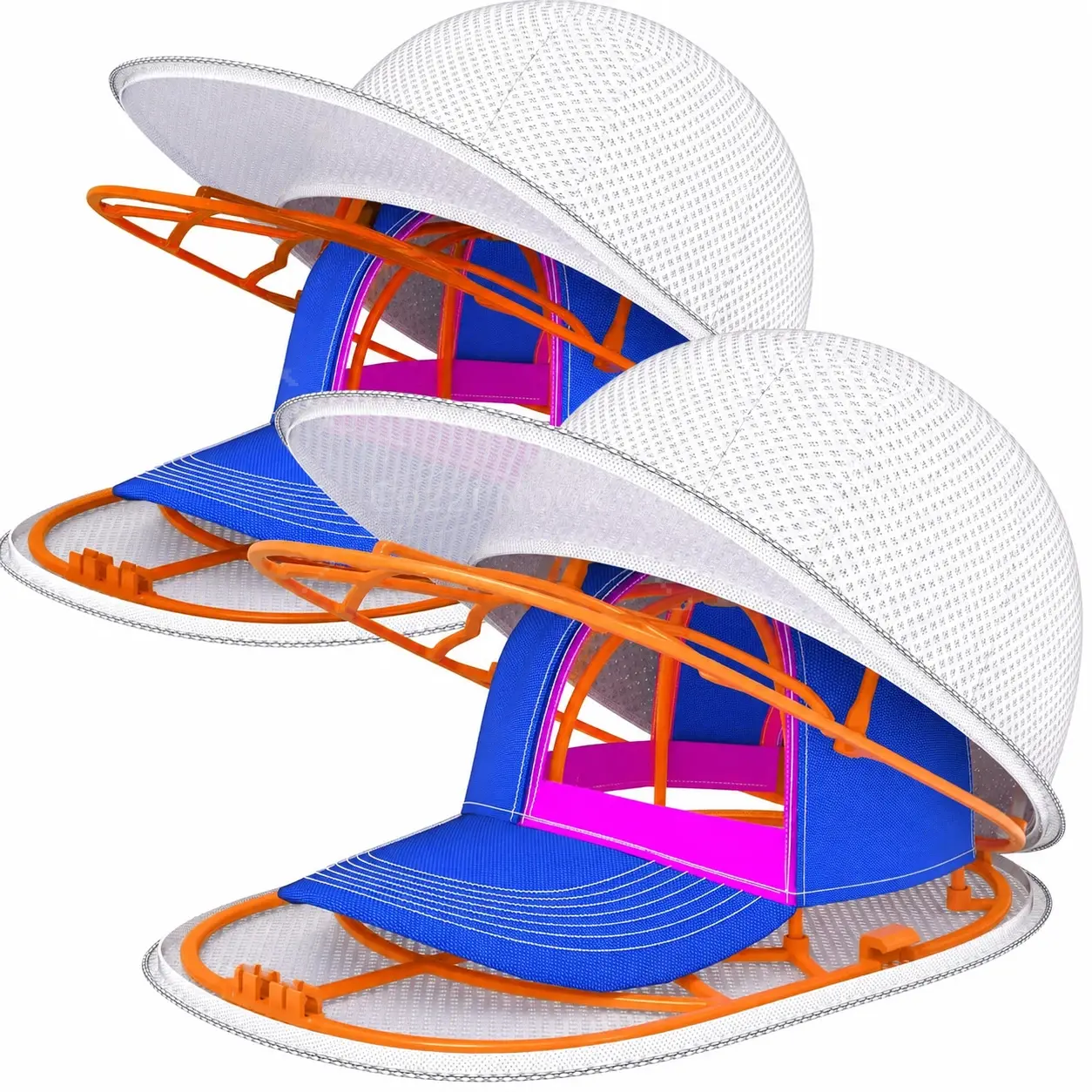 1 Pack Orange Plastic Baseball Cap Washer Cage Rack Frame (Free Gift-White Mesh Bag) - Breathable, Portable, Lightweight Home Laundry Accessory, Removable Cleaning Tool for Washer/Dishwasher, Adult Cap Shaper