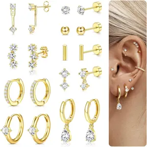 FIASASO Small Stud Hoop Earrings for Women - 9 Pairs Hypoallergenic 14K  Plated Gold Cartilage Earrings for Women Dainty Trendy Flat Back Earring Stacks Huggie Earring Sets for Multiple Piercing Jewelry