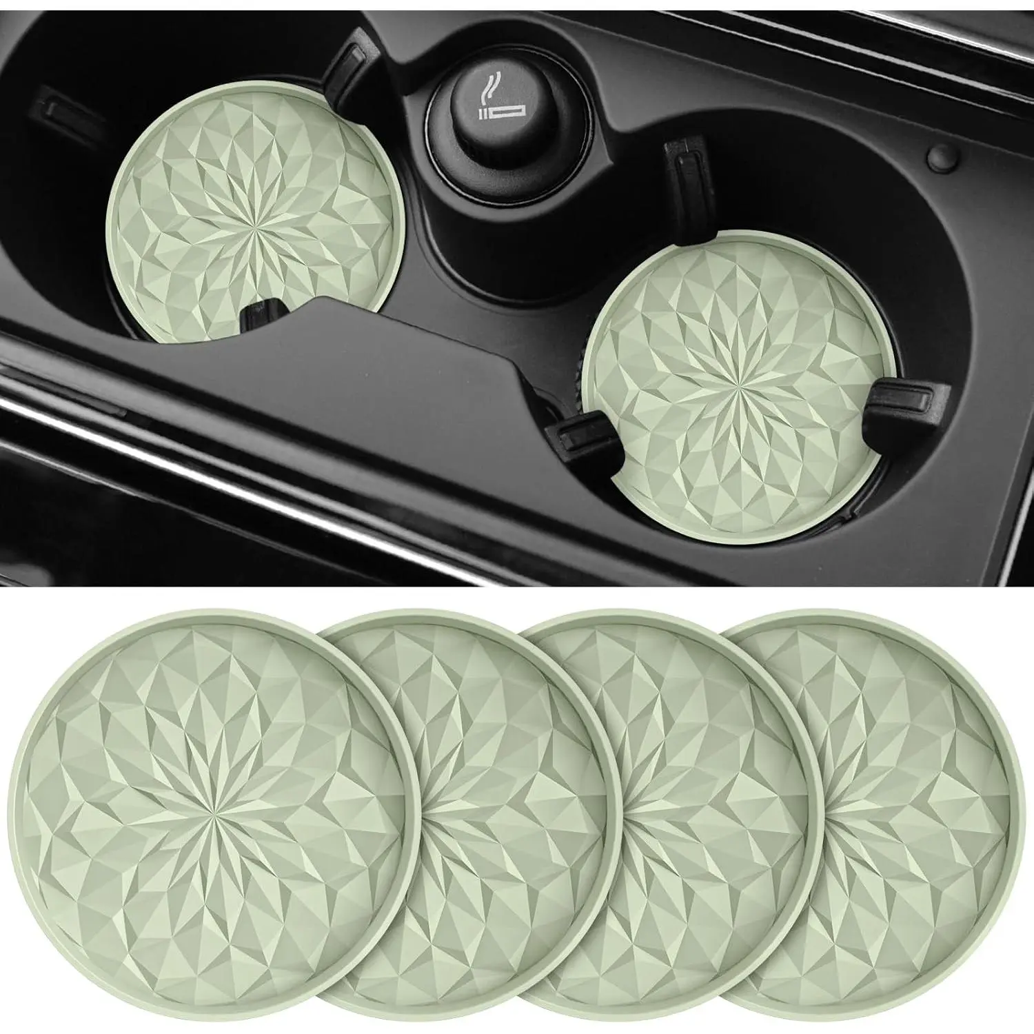 Desert Sage Anti-Slip Auto Cup Holder Coaster Set [4 Pack], 2.75 in Cup Holder Accessories, Dishwasher Safe, Heat Resistant -40F to 480F Synthetic Car Interior Mats, Holds More Water, Ideal for Thanksgiving, Wedding