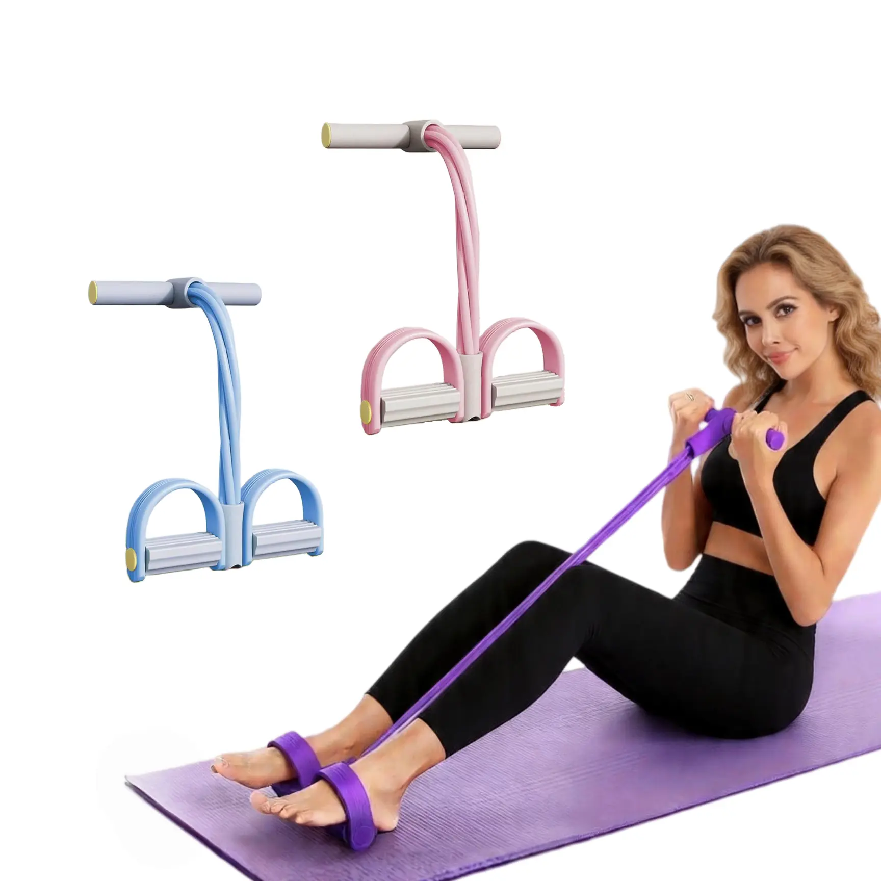 Pedal Puller Resistance Band for Women, 6-Tube Portable Foot Pedal Exerciser for Home Workout, Yoga Sit-Up Trainer for Tummy, Legs, Glutes, Full Body Shaping Training Equipment Premium Elastic Band Stretching Gear, Workout Bands, Resistance Band Workout