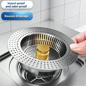 1pc,Stainless Steel Kitchen Sink Filter with Bounce Core Drainer - Insect-proof & Odor-proof Modern Install Accessory for Most Standard Sinks Drain Protector