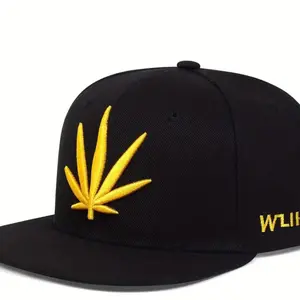 Casual Yellow and black ZA Cap with Leaf Embroidery