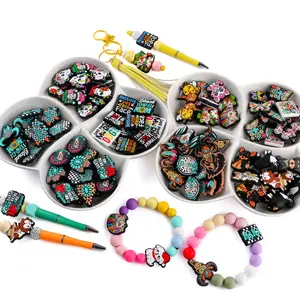 25PCS Focal Beads for Keychain Making, Animal Cow Dog Butterfly Silicone Focal Soft Beads Halloween Skeleton Series for Beaded Pens DIY Crafts