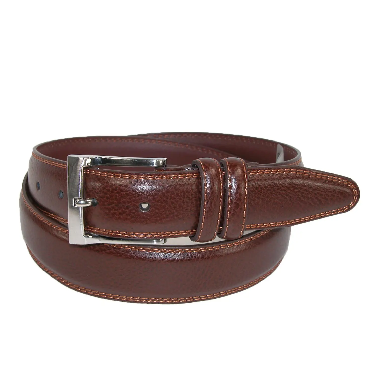 Aquarius Men's Big & Tall Pebble Grain with Feather Edge Dress Belt, Dress Belts