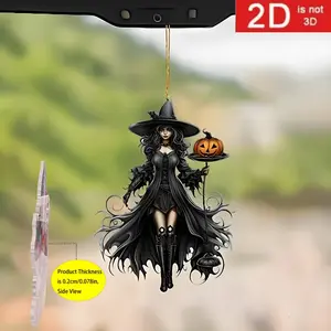 Charming Witch Acrylic Pendant - Versatile 2D Charm Hanging for Car Rearview Mirror, Bag and Keychain | Ideal Couple Gift | No Batteries Required | Perfect for Halloween Decoration
