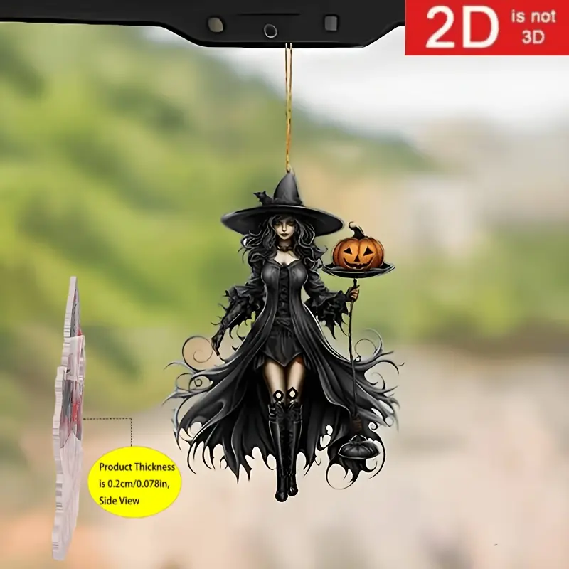 Charming Witch Acrylic Pendant - Versatile 2D Charm Hanging for Car Rearview Mirror, Bag and Keychain | Ideal Couple Gift | No Batteries Required | Perfect for Halloween Decoration | Car Hanging Ornament