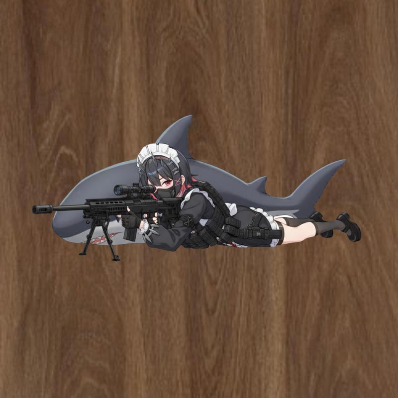 Ellen Joe Maid Sniper Sticker, Ellen Joe Tactical Waifu with Rifle Sticker, Funny Cute Anime Design Decal