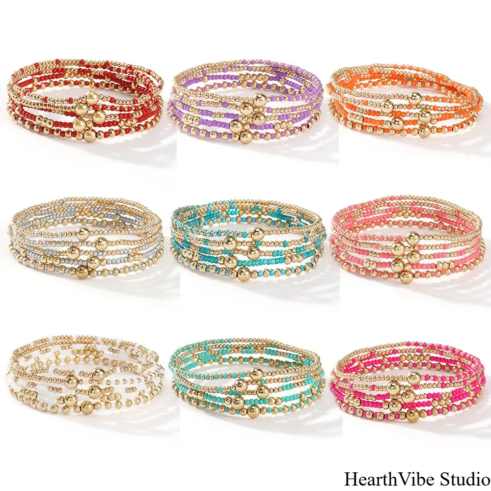 Women's Stackable Friendship Bracelet Set - Handcrafted Gold Solid Bead Sports Wristbands, Fashion Jewelry for Women, Layered Stack Bangles, Trendy Bangle for Daily Sports Wear