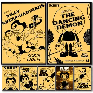 Game B-Bendy and the Ink M-Machine Poster HD Waterproof Art Sticker | Custom DIY Self-Adhesive Wall Print | Fade-Resistant, Long-Lasting Decorative Poster for Home, Office, Living Room, Bar | Multiple Sizes, High Definition, Easy to Apply & Clean