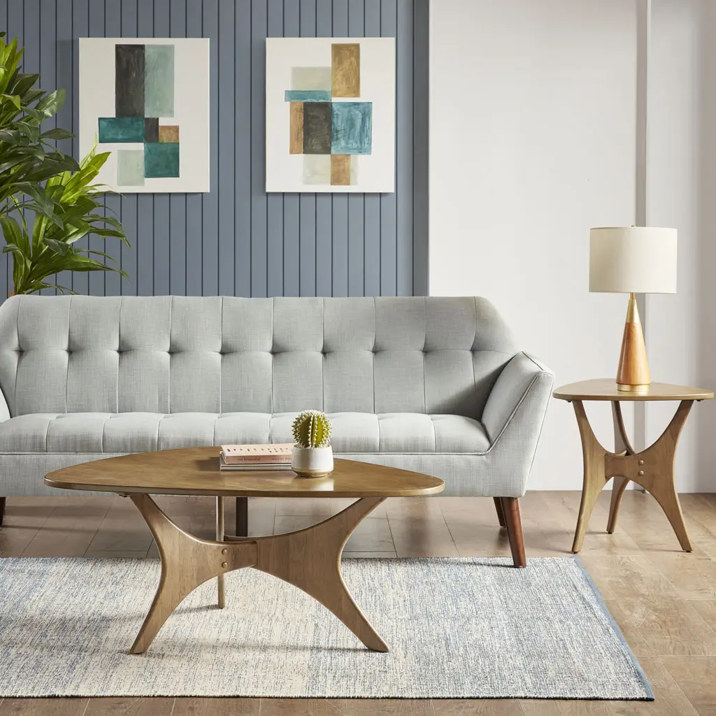 Triangle Wood Coffee Table, Natural Finish, Compact Modern Rustic Center Table for Living Room, Bedroom, Home Office, Easy Assembly, Sturdy Wooden Accent Furniture