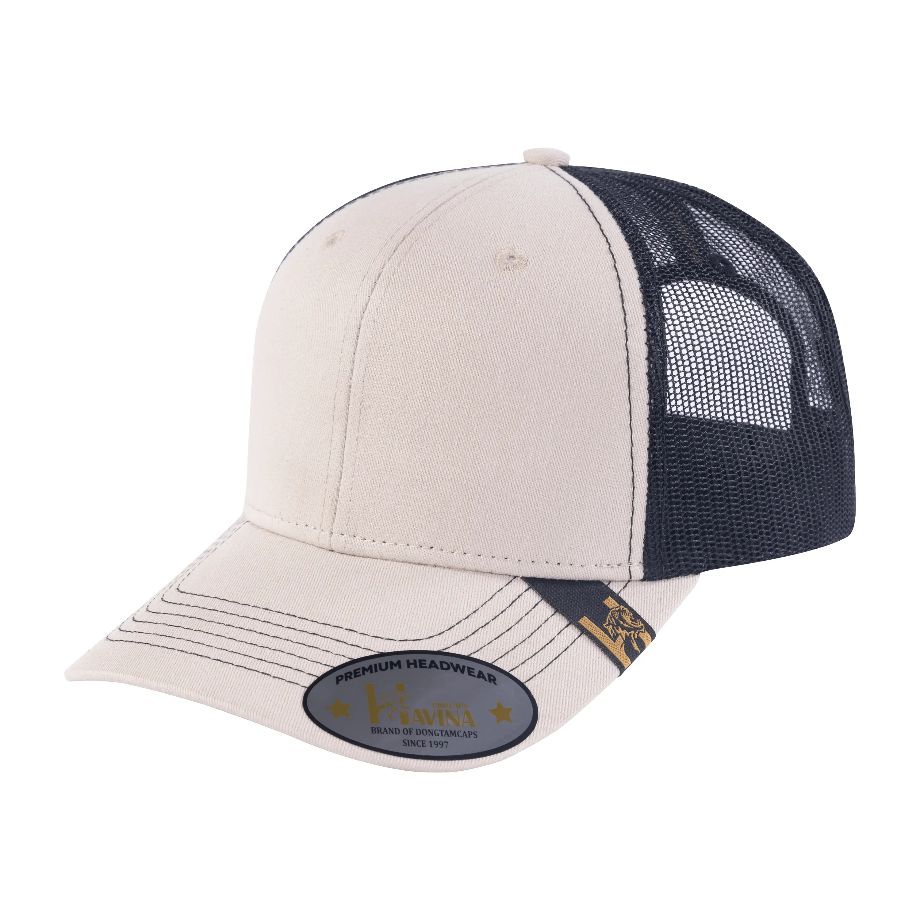 Blank - 6 Panel Trucker Hat - Beige
