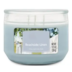 3-Wick Glass Jar Candle, Beachside Linen, Blue, 11.5 oz