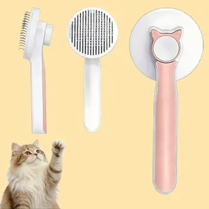 Pink Self Cleaning Slicker Brush for Dogs Cats Pet Grooming Brush with Massage Particles Removes Loose Undercoat Shedding Fur Gentle Ergonomic NonSlip Handle for All Pet Sizes