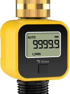 Water Flow Meter with Brass Inlet Metal Thread 3/4 Inch, Measure Gallon/Liter Consumption and Flow Rate for Outdoor Garden Hose Watering RV Water Tank Filling Lawn Sprinkler and Nozzle Sprayer