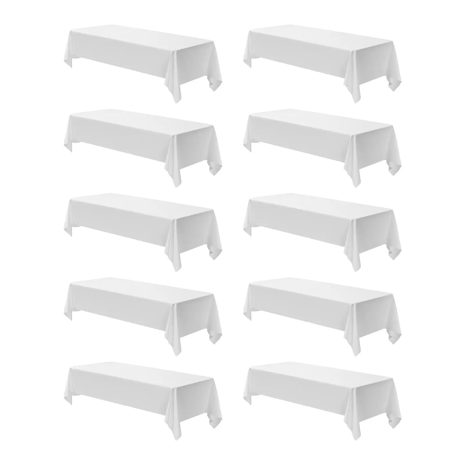 White Tablecloths for Rectangular Tables, 10-Pack, 60 x 102 Inches, Durable and Machine-Washable Polyester Fabric, Wrinkle-Resistant Table Covers for Events, Weddings, Parties, and Banquets