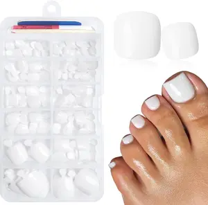 LuckForever 168pc Press on Toenails Women Fake Toe Nails with Glue Tabs, White Fake Toenails Press on Nails Short Square Acrylic Toe Nail Tips Glue on Toenails False Artificial Toe Nails Press ons