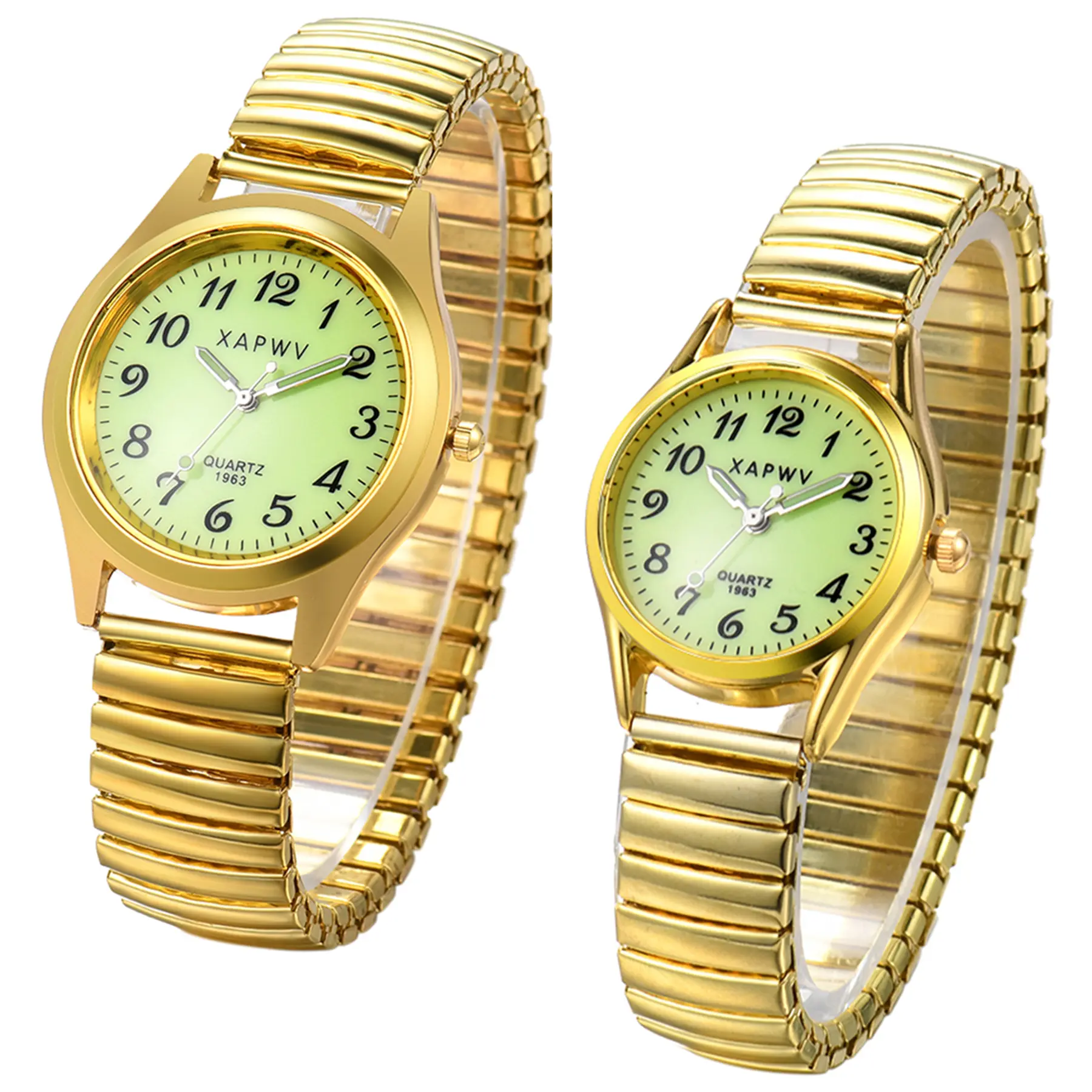 OIDEA Couple Matching Quartz Watch Set - Ultra-Thin Unisex Wristwatches with Easy-Read Elastic Band, Luminous Round Arabic Numeral Dial, Mineral Glass, Gold Timepieces for Christmas Gifting summerwins,summerwins