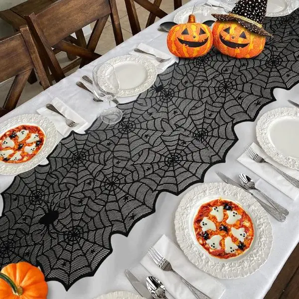 Halloween Table Runner, Black Lace Spider Web Table Runners for Halloween Decor/Party Dinner Table Decoration 18 x 72Inch