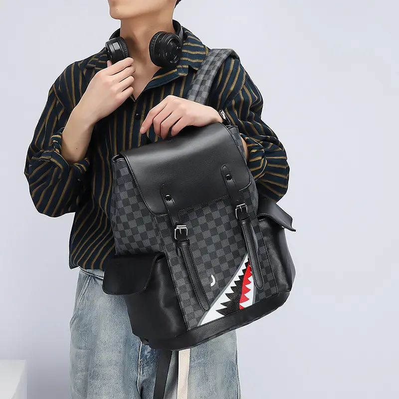 Black Leather Laptop Backpack Lightweight School Backpack Bookbag, Multi functional Business Travel Backpack