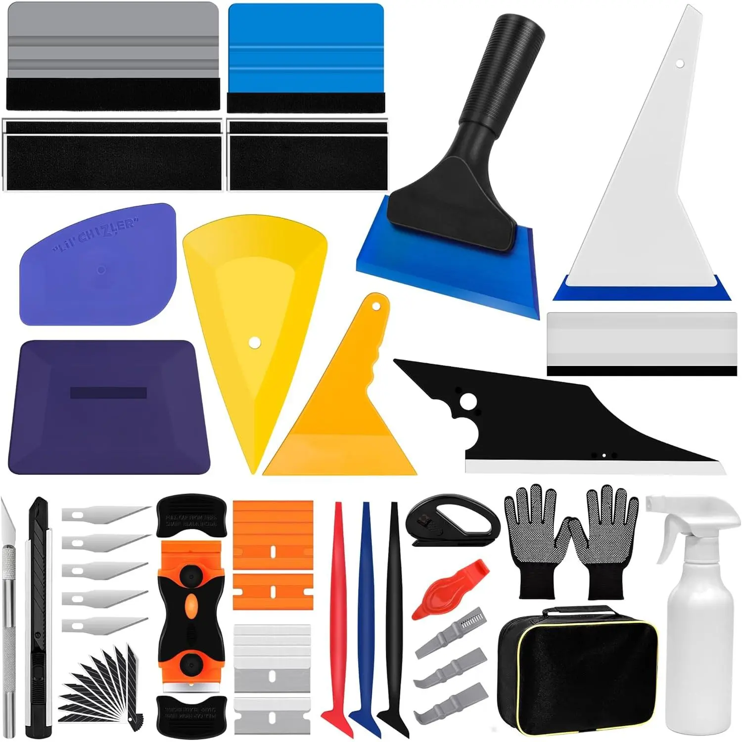 30 Pcs Car Window Tint Tools Kit - Professional Vinyl Wrap & Window Film Installation Set with Felt Squeegee, Micro Squeegee, Utility Knife, Spray Bottle f