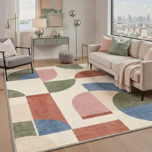 【Deals For You Days】GENIMO Area Rug – Pet Friendly, Non-Slip, Machine Washable Carpet, Soft Floor Rug, Stylish Home Decor for Living Room, Bedroom, Hallway ,ARA5093-OCHRE LINEN
