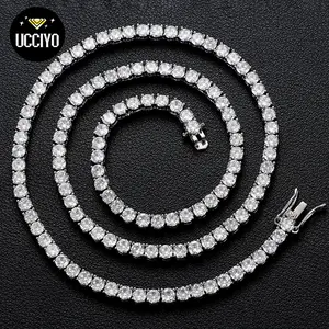 【#N13】5mm  925 Sterling Silver D VVS Synthetic Moissanite Tennis Necklace For Women Chain Fine Jewelry