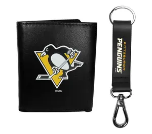 Siskiyou Sports NHL Leather Tri-Fold Wallet & Strap Key Chain