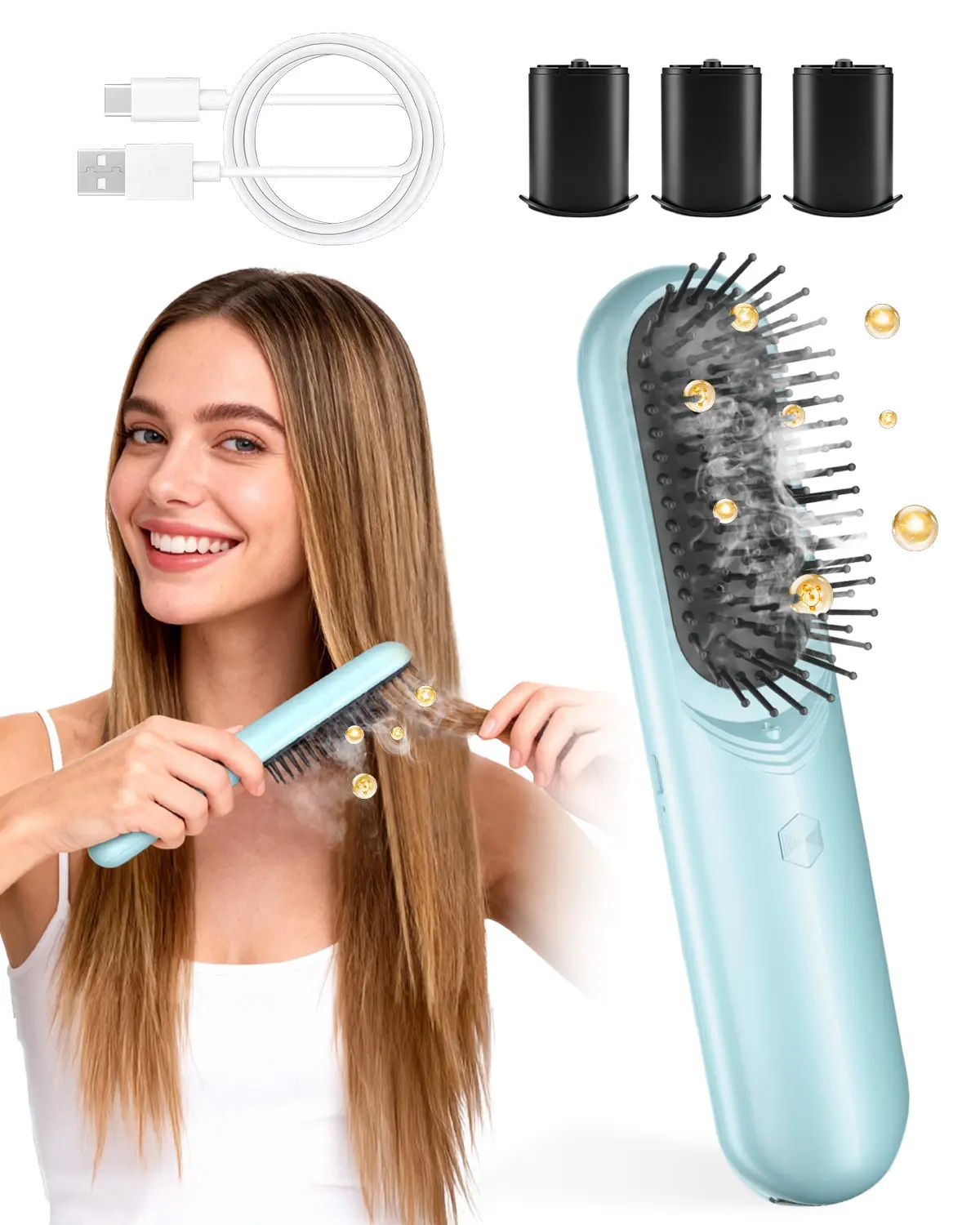 BONNET QUEEN 3-in-1 Electric Scalp Massager & Mist Care Tool - Plastic Bristle Detangling Hair Brush for Curly Locks, Deep Conditioning, Anti-Frizz, Stress Relief, Dry Locks (Home Use)