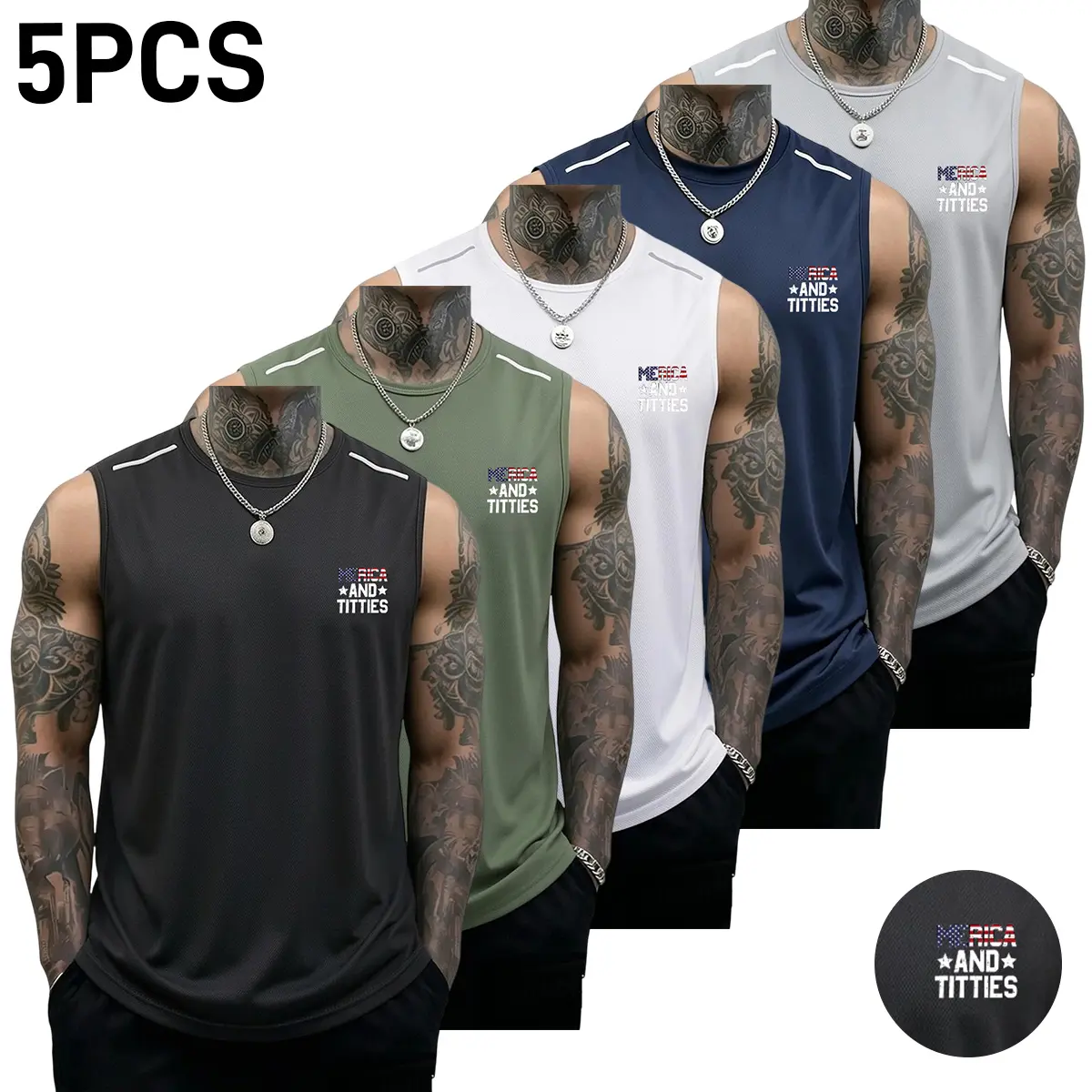 Pack of 5 Summer Fashion Men’s Printed Sports Tank Tops — Fitness/Street Wear for Going Out; Comfortable, Versatile Sleeveless Vest for Outdoor Activities — Ideal Gift, Machine Washable