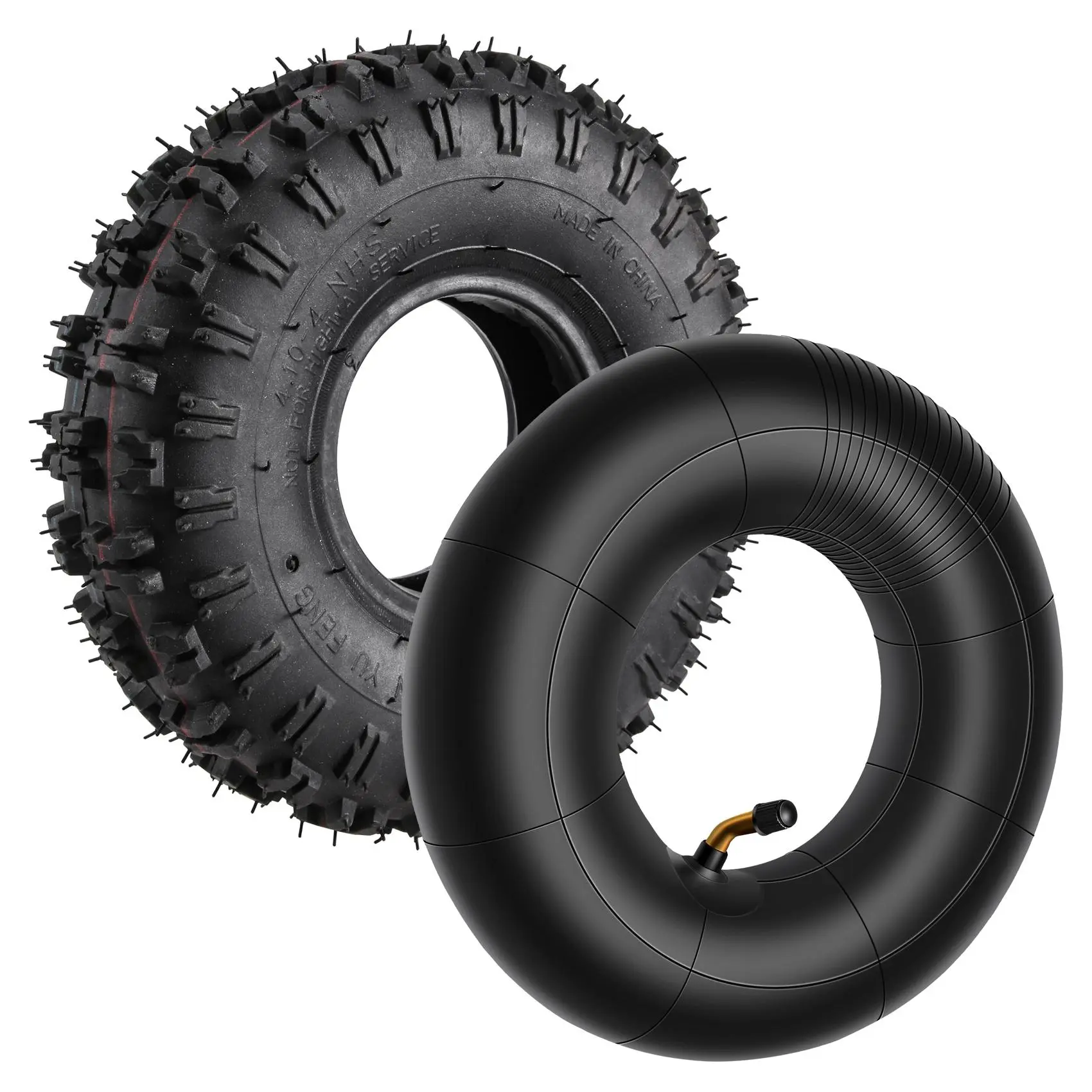 4.10/3.50-4 Inch Tire and Inner Tube Set, 2-Pack Heavy Duty 4-Ply Rubber with Ribbed Tread for Dollies, Lawn Mowers, and Wagons, Dolly, Garden, Yard