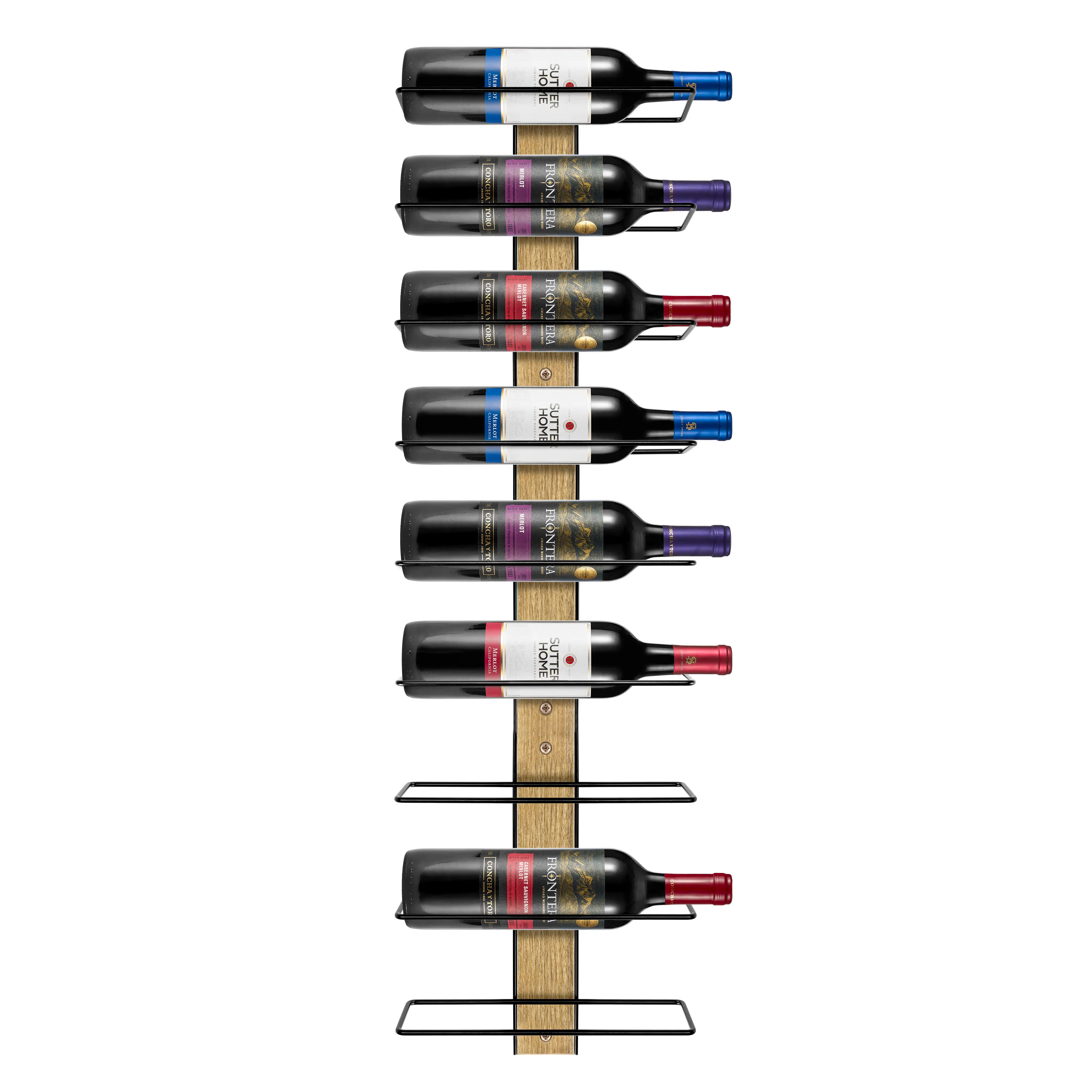 Sorbus Wall Mounted Wine Rack - 9 Bottles Wood and Black Metal Bottle ...