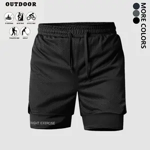 Men’s 2-in-1 athletic shorts with a drawstring design, comfortable fabric, quick-drying breathable mesh mock two-piece construction—ideal for outdoor exploration, cycling training, running, and a thoughtful gift for sports enthusiasts.