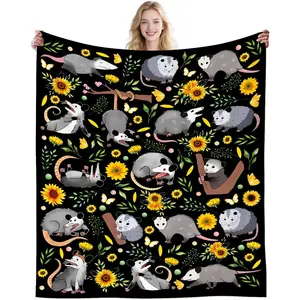 Opossum Blanket Gifts for Women Opossum Lovers Men Kids Adults,Possum Stuffed Animal Plush Flowers Blanket Throw for Sofa Bed Home Decor Christmas Birthday Gifts 50"X40", Printed on One Side with a Plain White Back, Halloween Thanksgiving Christmas Gift