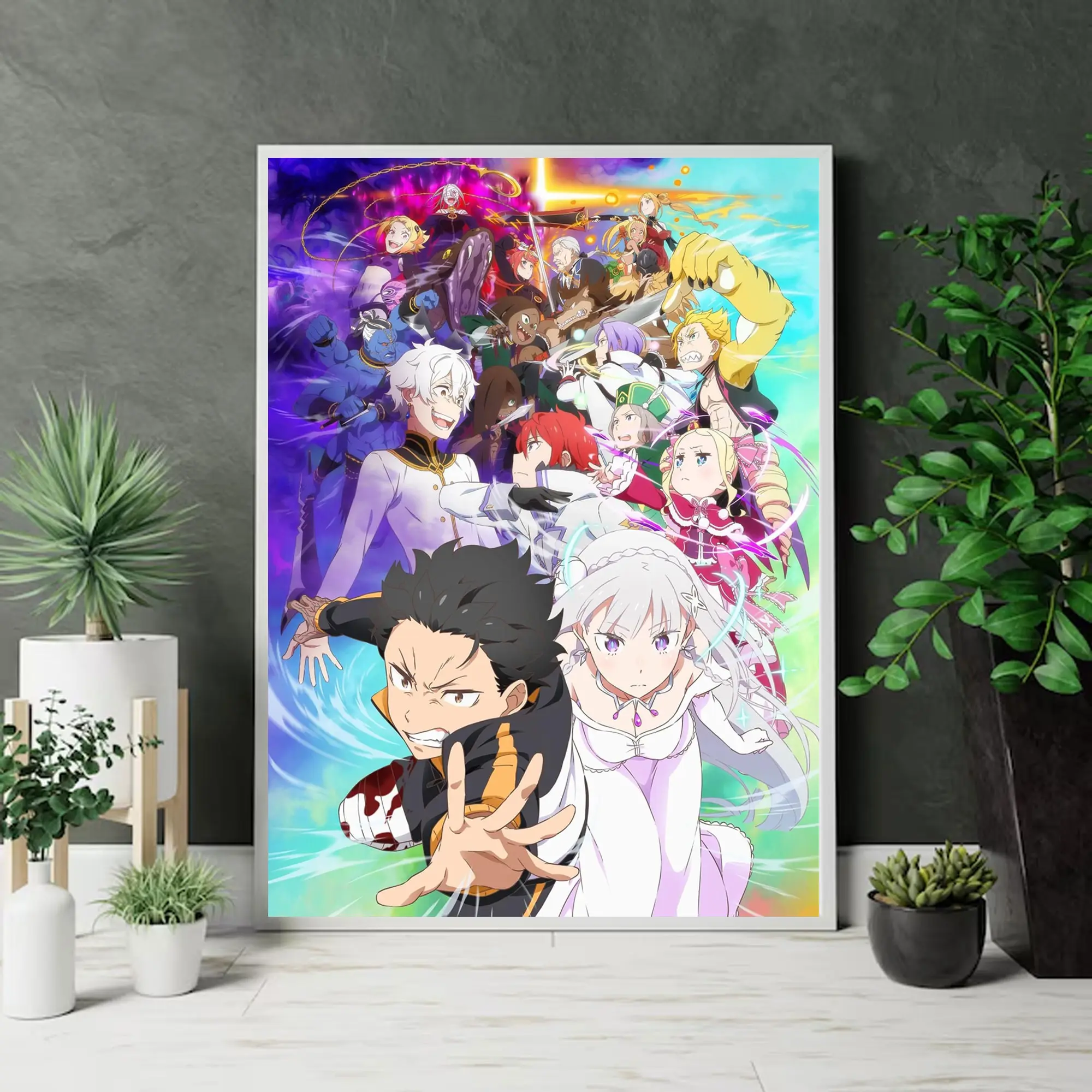 Re:Zero Characters Poster, Subaru Emilia Fantasy Anime Wall Art, Isekai Manga Decor, Premium Print for Anime Lovers, Gift For Fans