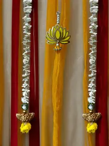 Beautiful Gota Work Half circle, Real Mirror, Gajra & Gota Ball with Tassels Set of 2 for Indian Festival, Indian Wedding, Mehendi, Sangeet, Pooja or Diwali Décor.
