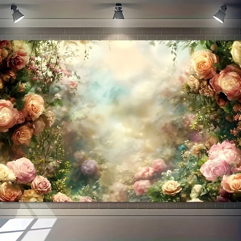 2D Vintage Floral Wallpaper Rose Vinyl Backdrop - Perfect for Holiday Parties, Photo Shoots, and Artistic Themes - No Accessories Needed - Available in Two Sizes, Photo Shoot Background | Romantic Atmosphere | Durable Vinyl Banners Flower