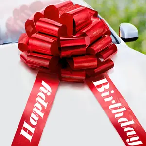 Zoe Deco Happy Birthday Car Bow (Large 23 inch, Metallic Red) Round Shape Gift Bows, Giant Bow for Car, Birthday Bow, Huge Car Bow, Big Red Bow, Bow for Gifts, Christmas Bows for Cars, Gift Wrapping