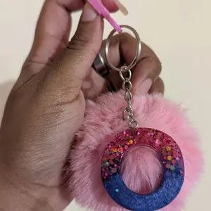 Resin Letter Fluffy Pom Pom Colorful Hook Keychains
