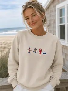 Embroidered Coastal Sweatshirt, Fisherman Aesthetic Crewneck
