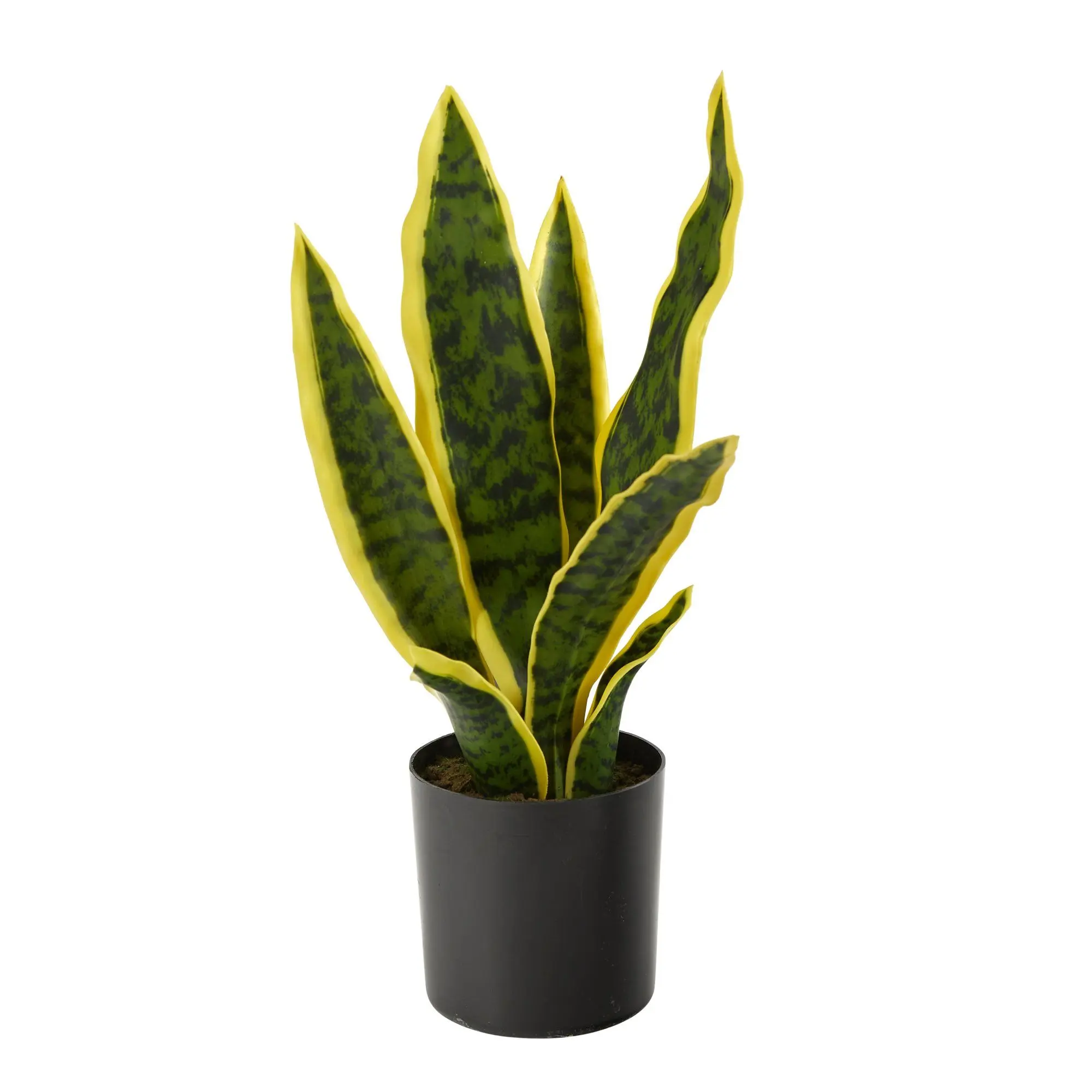 14” Green Variegated Synthetic Sansevieria Snake Plant - Maintenance-Free Fake Indoor Vertical Foliage, Home Decor for Bathroom, Office Supplies Accent, Tabletop Fit, Durable