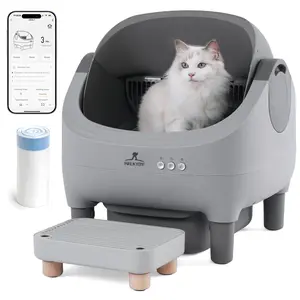 Upgraded Self-Cleaning Cat Litter Box with Raised Step, Monitor + Control Via Smart App, Odor Control & Health Monitoring & Safety Protection & Low Noise, Large Automatic Litter Box for Multiple Cats