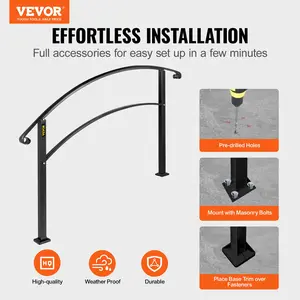 VEVOR Handrails for Outdoor Steps, Fit 1 or 5 Steps Outdoor Stair Railing, Black Wrought Iron Handrail, Flexible Front Porch Hand Rail, Transitional Handrails for Concrete Steps or Wooden Stairs
