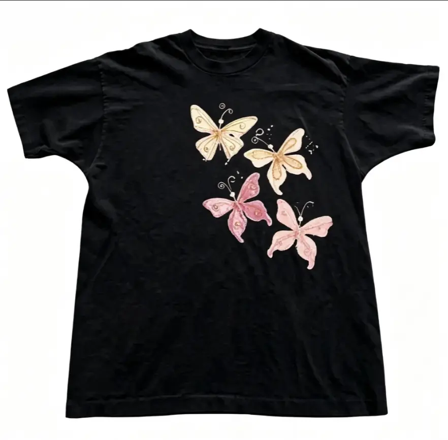 Gildan Men's and Women's T-shirt, Butterfly Tee With Four Butterflies Graphic Tee, Floral Tee, Unisex T-shirt, Gift T-shirt, Y2k Unisex Graphic Tees Gothic Grunge Emo Scene Amity Affliction Style Clothes Menswear Womenswear Streetwear