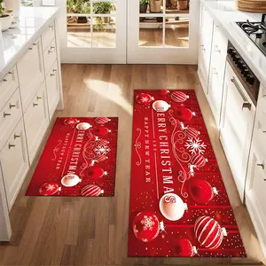 2pcs Christmas and New Year Red Balls Floor Mat Set for Farmhouse Kitchen Rug Restaurant Floor Laundry Room Home Decor Rugs Decor Carpet Mat