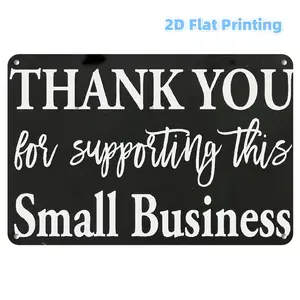 2D Flat, 8*12 in Small Business Thank You Sign - Elegant Cursive-like Font - Black & White Shop Decoration - Durable Aluminum Plaque - No Wiring Needed - for Retail Store, Restaurant, Home, Office - Promote Local Economy Decor, Restaurant Wall Art