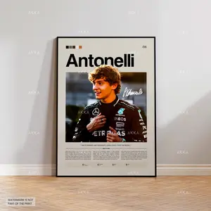 Kimi Antonelli Poster, Antonelli Mercedes Wall Art, Framed Mercedes F1 Print, Motorsport Grand Prix Decor, Car Racing Artwork