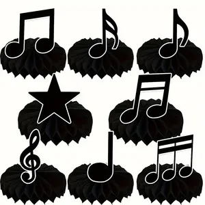 8 Pack Music Notes Honeycomb Centerpieces, Musical Party Decorations, Music Notes Silhouette Table Toppers, Music Themed Party Decorations