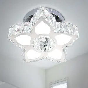 Modern Luxury Small Flower Design K9 Crystal LED Chandelier Dimmable Remote Control AC Power Cool Warm Light Iron Frame Surface Mounted for Bedroom Kitchen Island Living Room Villa Hotel High Ceiling Decorative Lighting QH-MC092
